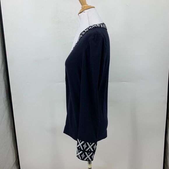 Tory Burch Ariana Tunic Top Womens 0 Zip Cuff Plunge V Neck Embroidered Knit - Picture 4 of 12